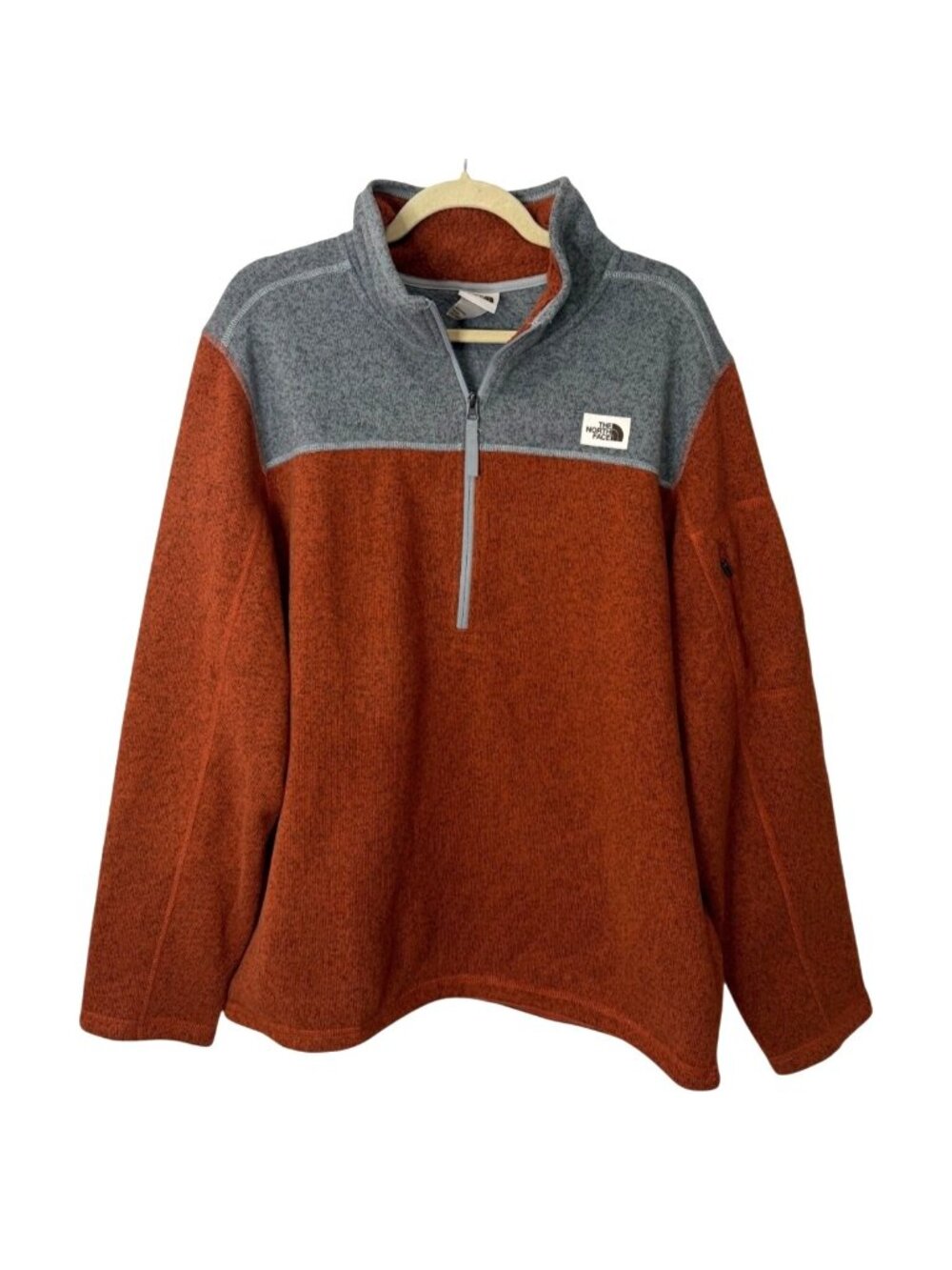 The North Face Mens XL Fleece Pullover 1/4 Zip Rust Orange & Gray Logo